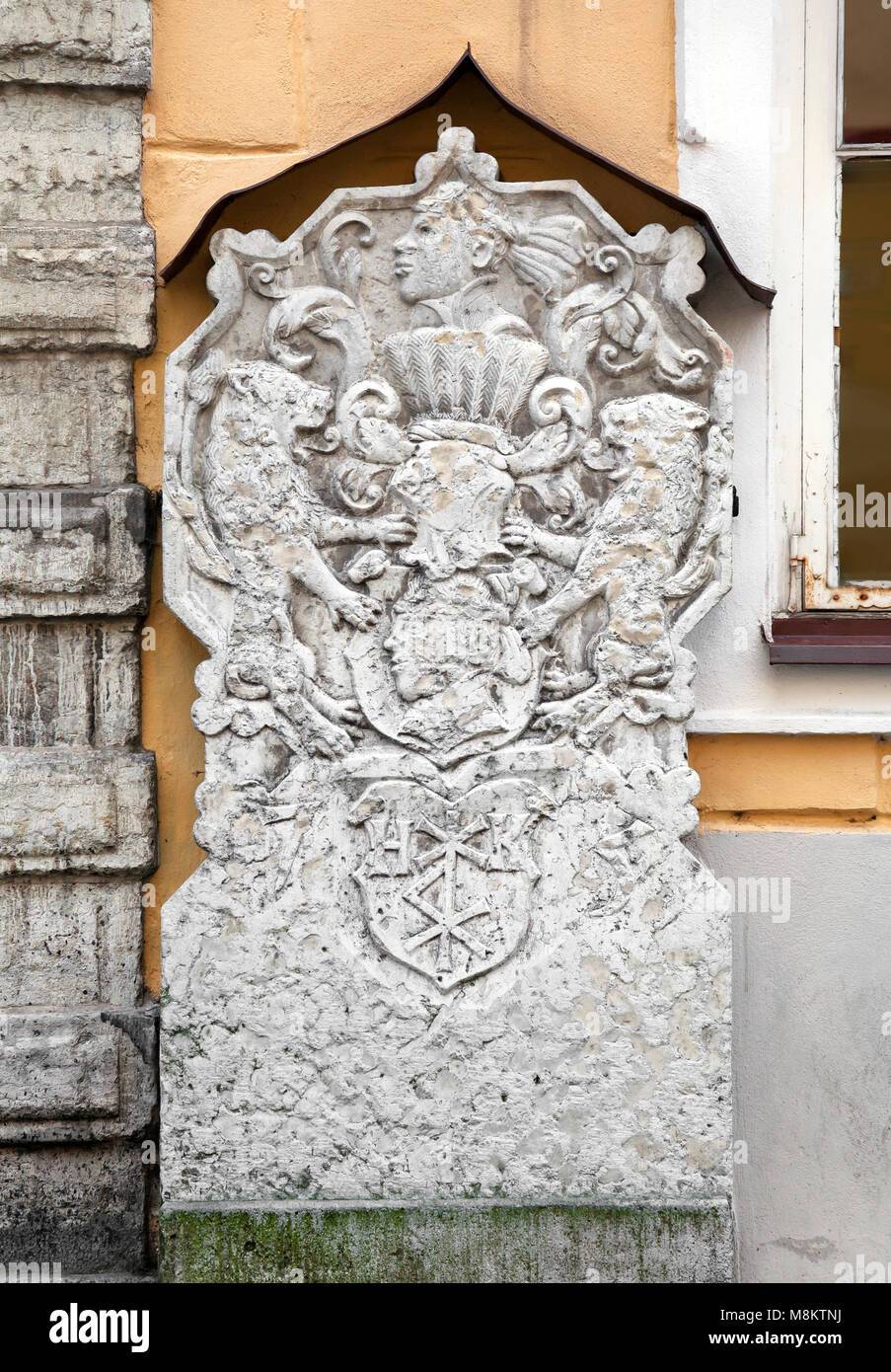 Door of the Brotherhood of Blackheads in Tallinn Stock Photo