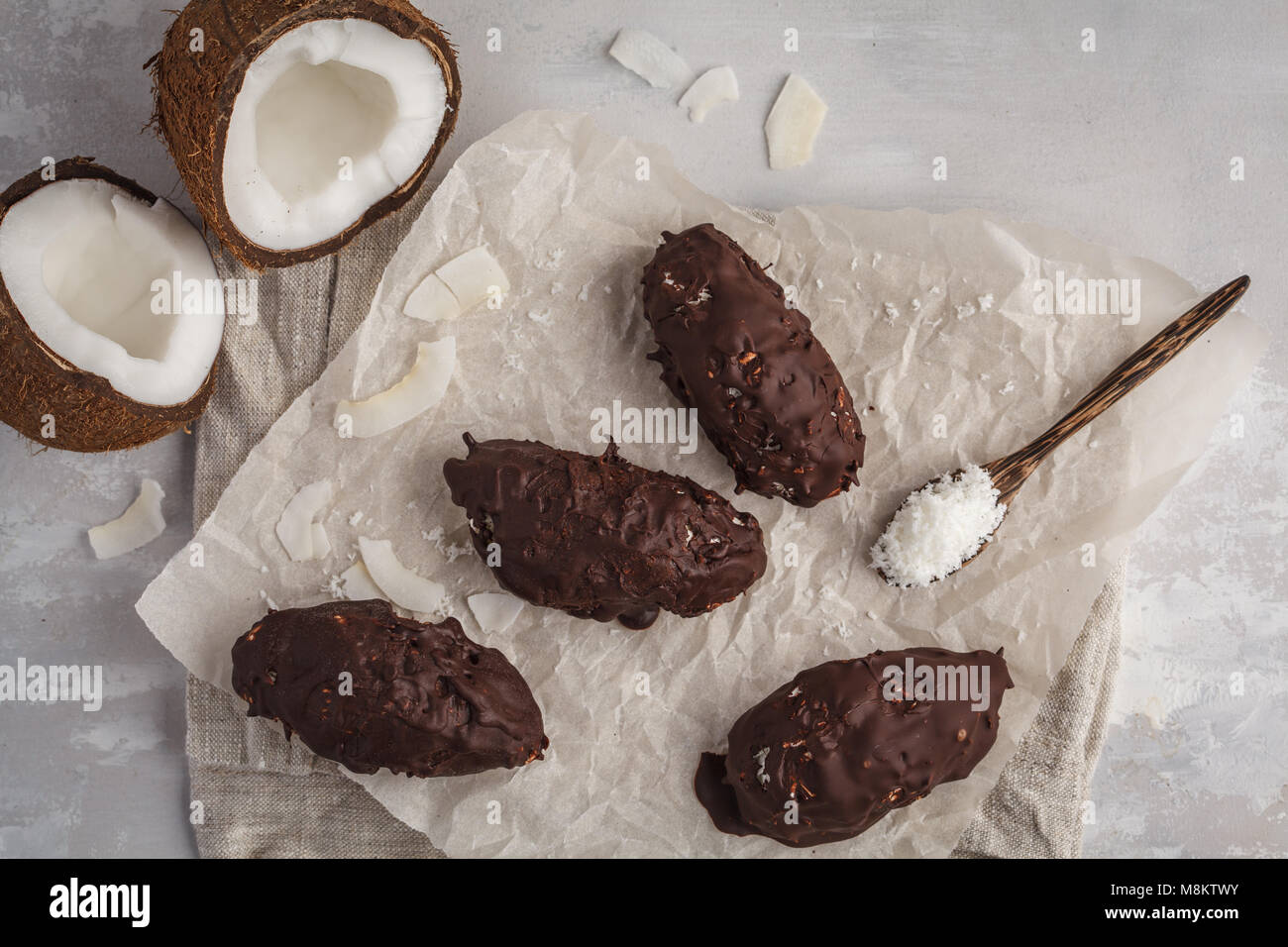 Raw homemade vegan chocolate coconut dessert bounty. Healthy vegan food