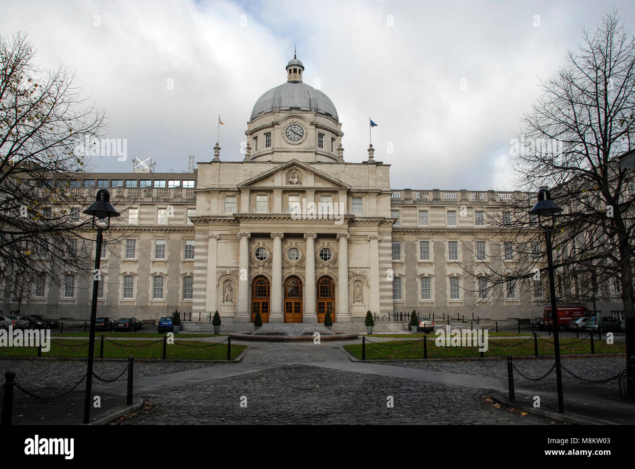 The main entrance of Leinster House, the seat of the National Parliament of Ireland Stock Photo