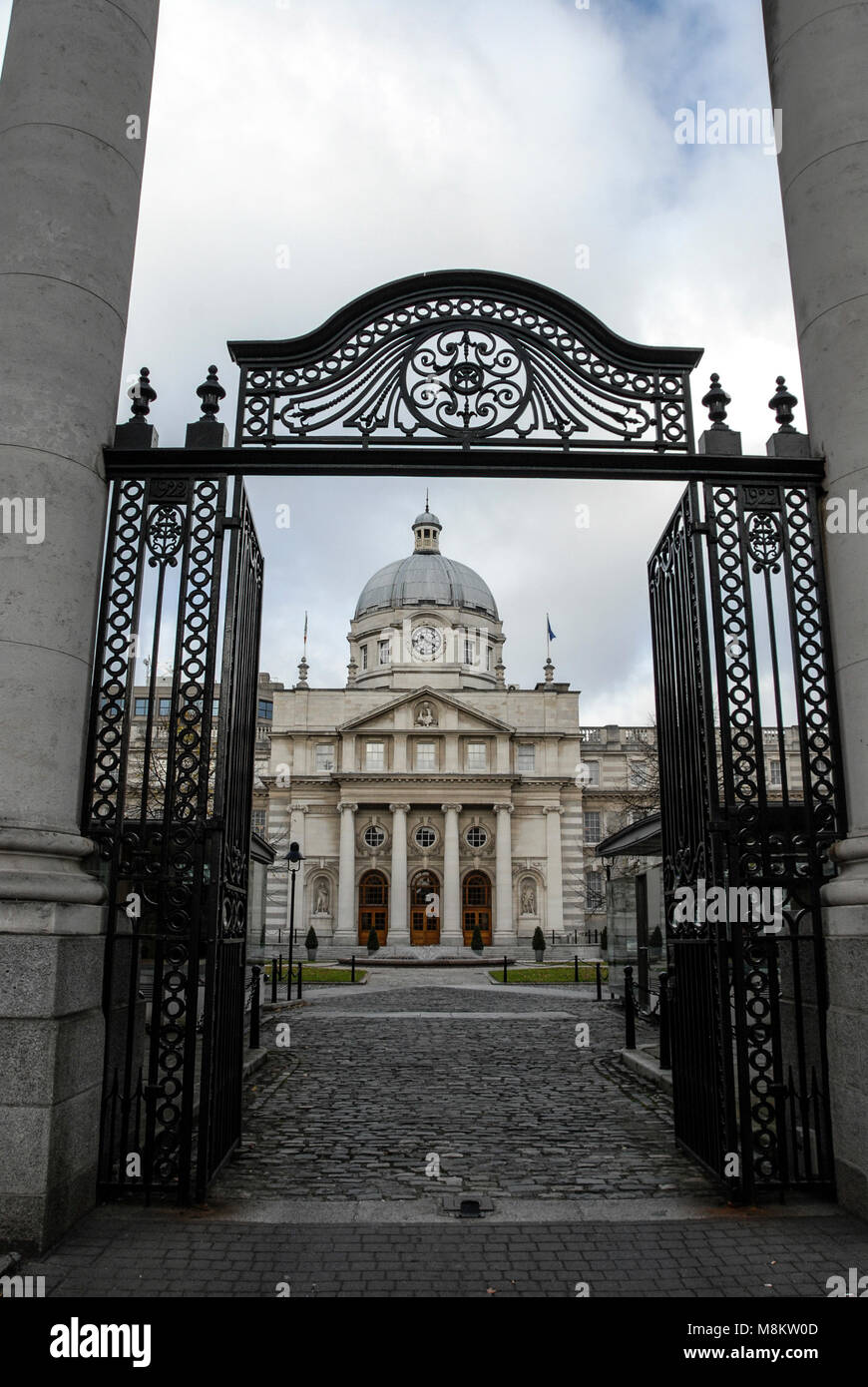 The main entrance of Leinster House, the seat of the National Parliament of Ireland Stock Photo