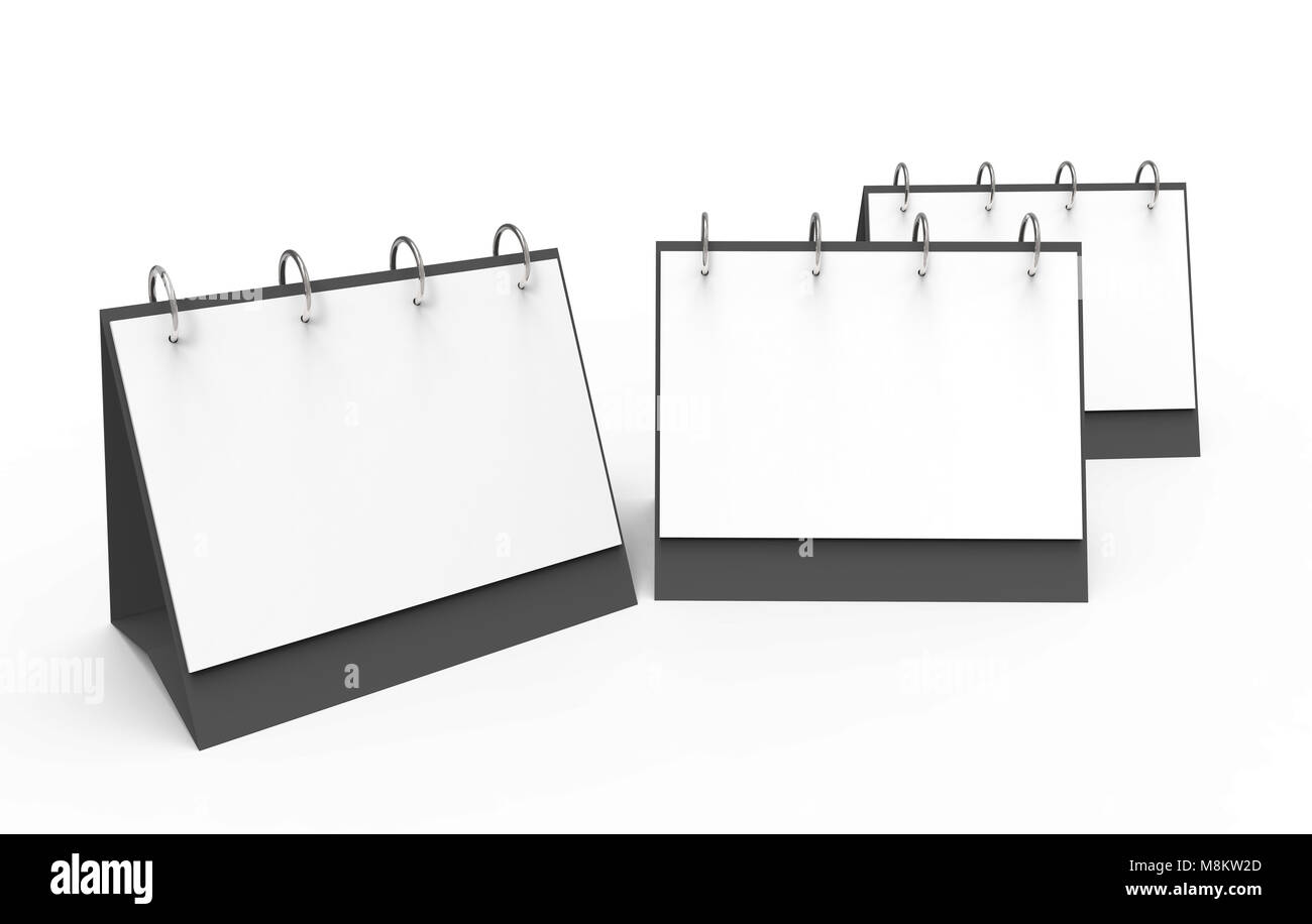 Blank desk calendar, 3d render calendar mockup set with empty space for design uses Stock Photo