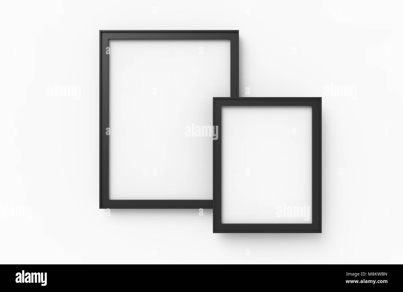 Blank picture frame mockup, 3d render black frames set on wall with