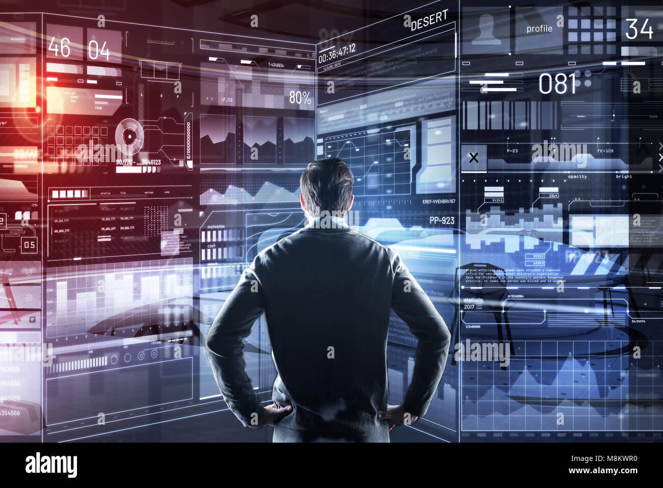 Relax Programmer Calm programmer attentively looking at the screen and feeling ...