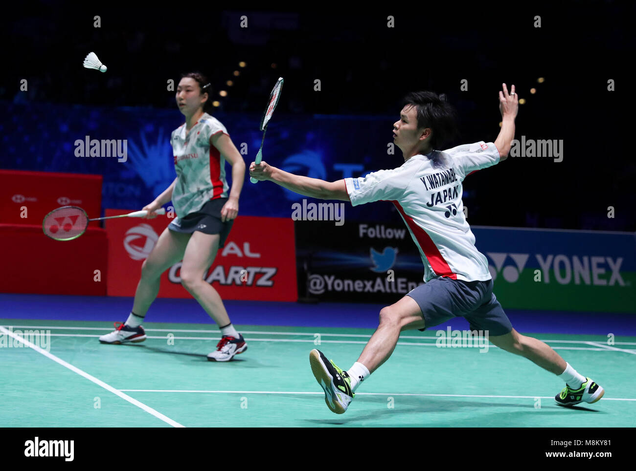 Birmingham 18th Mar 18 Yuta Watanabe R Arisa Higashino Of Japan Compete During The Mixed Doubles Final Against Zheng Siwei Huang Yaqiong Of China At All England Open Badminton Championships 18 In Birmingham
