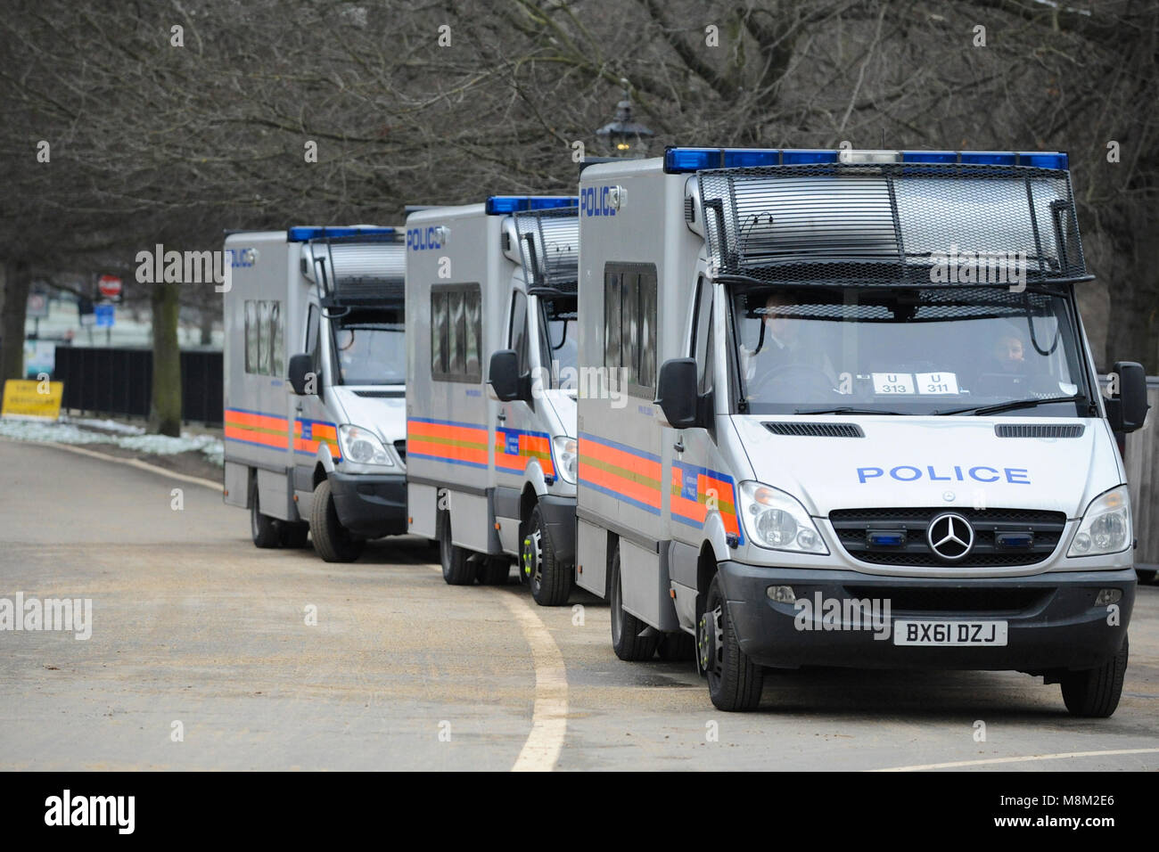 London, UK. 18th March, 2018. There was a heavy police presence in Hyde Park prior to the arrival of Tommy Robinson (political activist and co-founder, former spokesman and leader of the English Defence League - EDL) at Speakers Corner, London, United Kingdom. Credit: Michael Preston/Alamy Live News Stock Photo