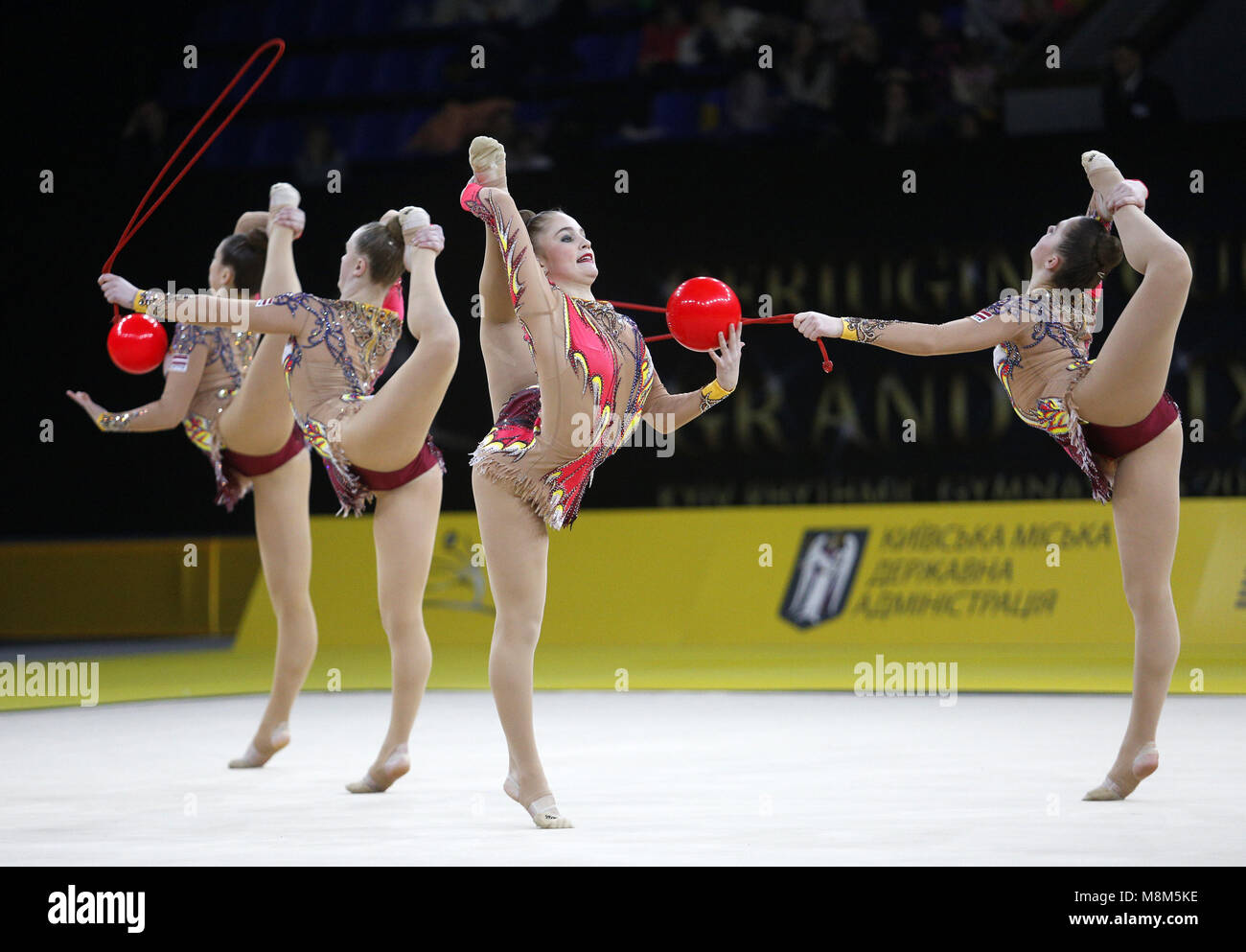 Group gymnasts from Latvia performs during the competition for the Deriugina Cup in Kyiv, Ukraine, March 17, 2018. 17th Mar, 2018. Credit: Anatolii Stepanov/ZUMA Wire/Alamy Live News Stock Photo