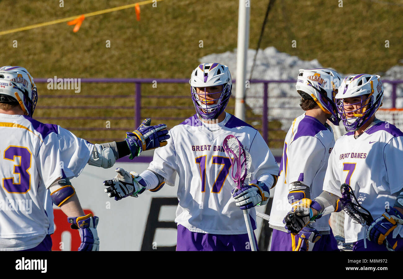 Albany, NY, USA. 17th Mar, 2018. University at Albany Men's Lacrosse