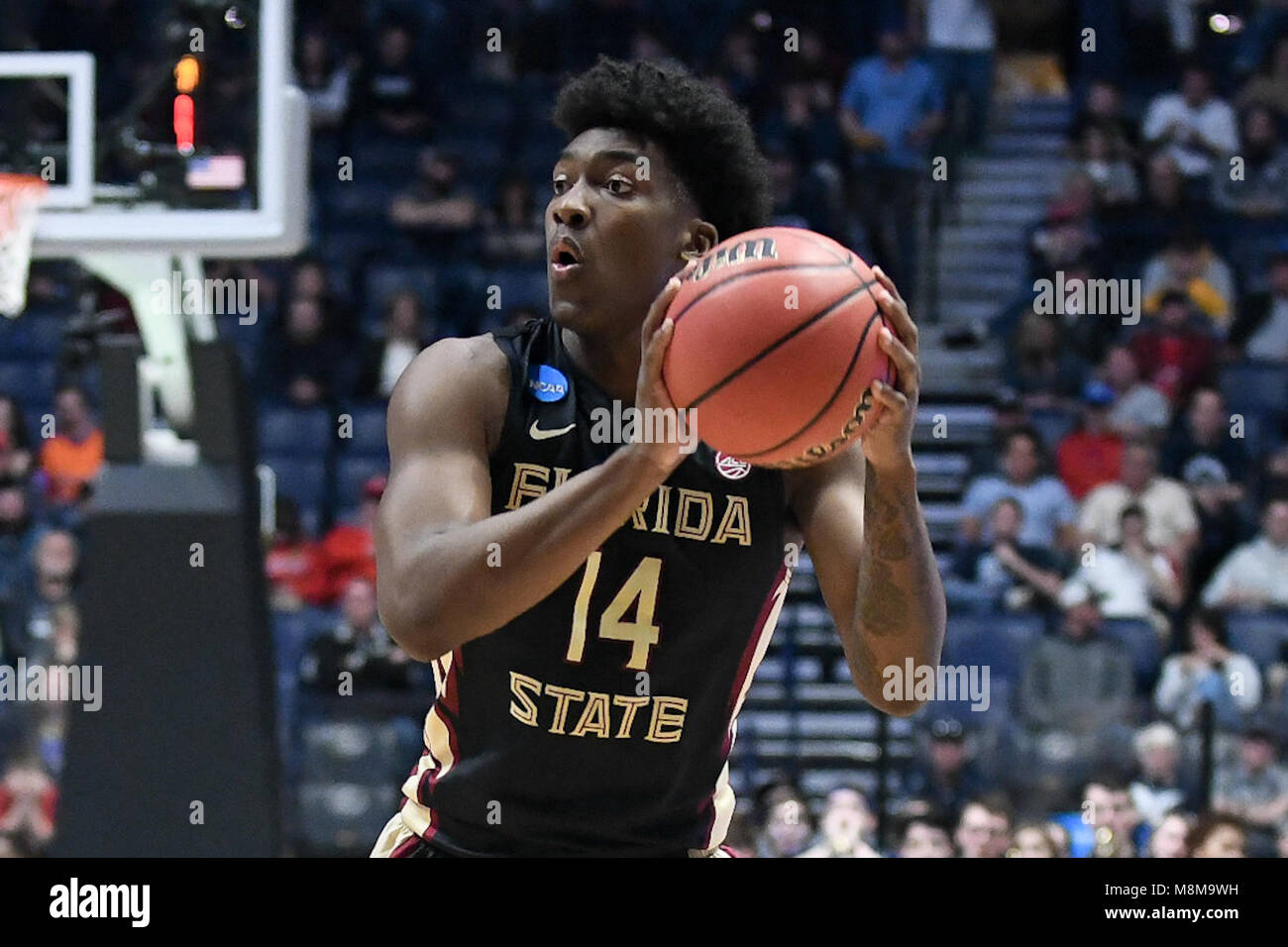 Nashville, Tennessee, USA. 18th Mar, 2018. Florida State Seminoles guard Terrance Mann (14) looks to pass the ball against the Xavier Musketeers at Bridgestone Arena on March 18, 2018 in Nashville, Tennessee. Credit: FGS Sports/Alamy Live News Stock Photo