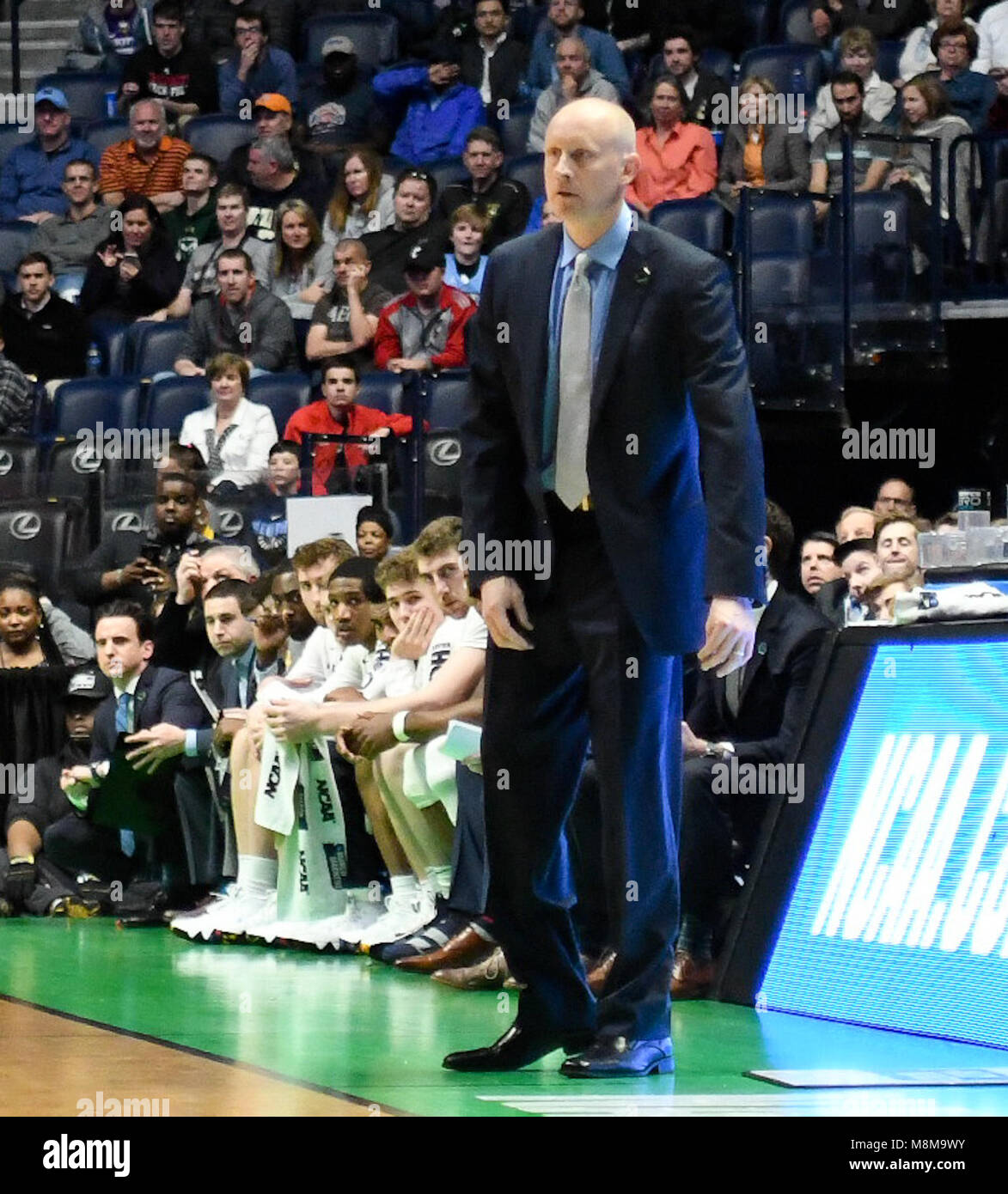 Nashville, Tennessee, USA. 18th Mar, 2018. Xavier Musketeers head coach Chris Mack on the sidelines against the Florida State Seminoles at Bridgestone Arena on March 18, 2018 in Nashville, Tennessee. Credit: FGS Sports/Alamy Live News Stock Photo