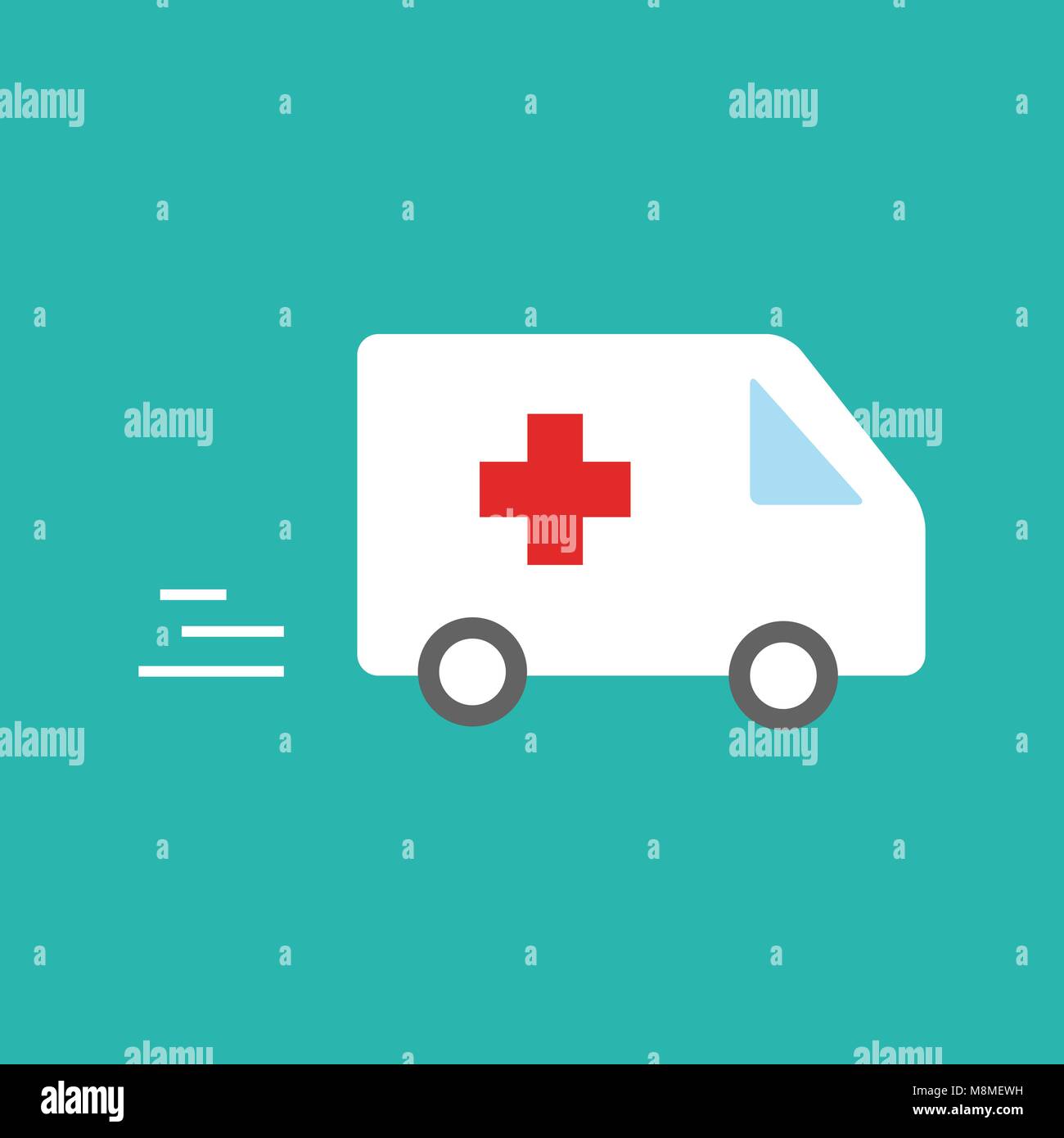 ambulance car rushes to the call. Emergency sign, medical vector flat