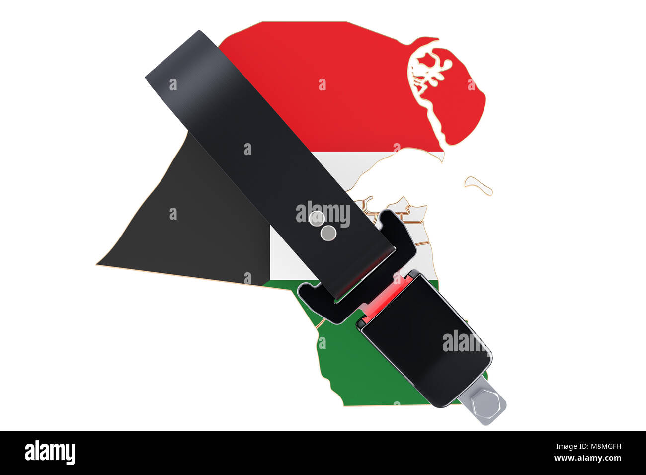 Kuwait map with safety belt. Security and protect or insurance concept, 3D rendering Stock Photo