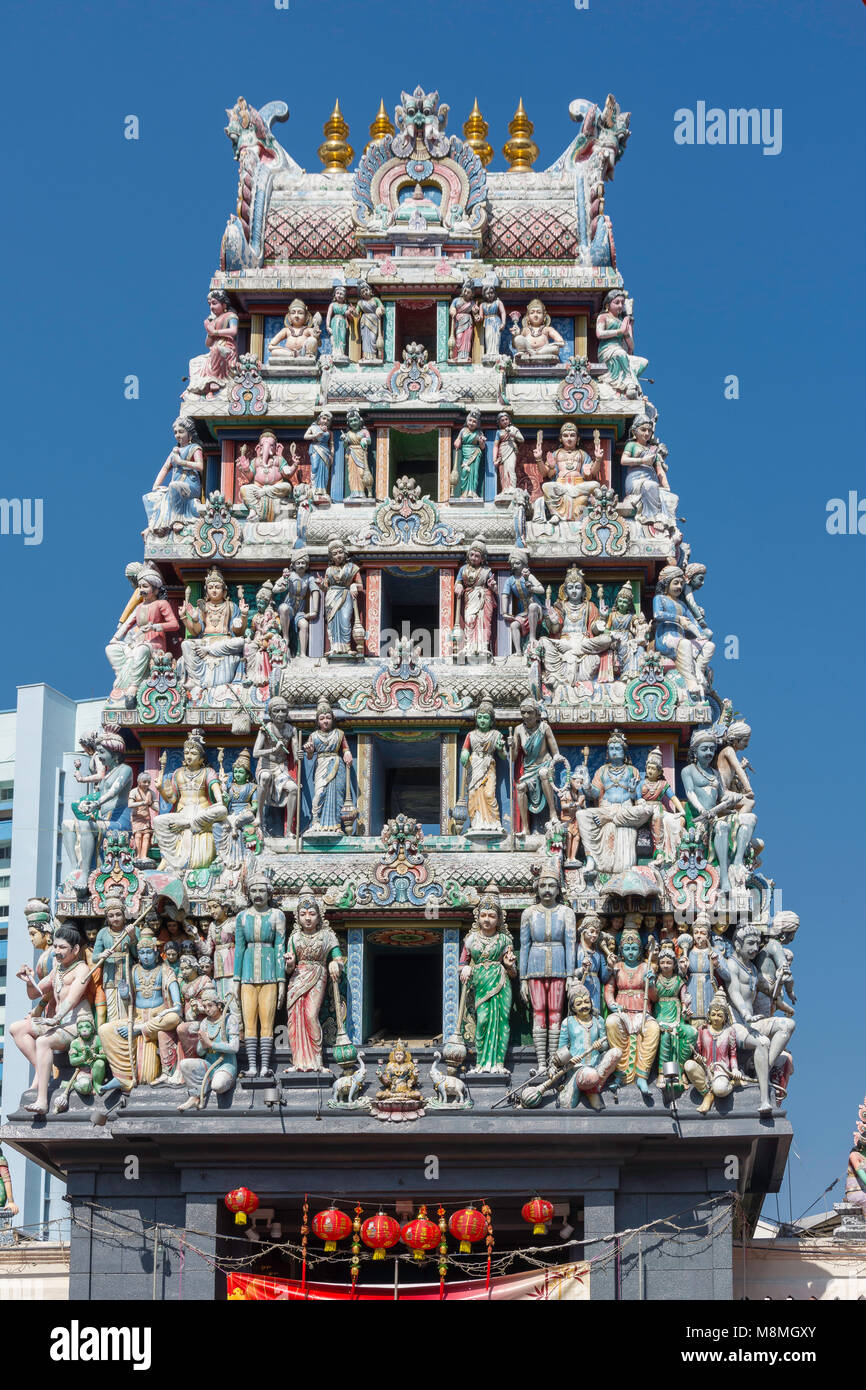 Gopuram Tower at entrance to Sri Mariamman Temple, South Bridge Road, Chinatown, Singapore Island, Republic of Singaporee Stock Photo