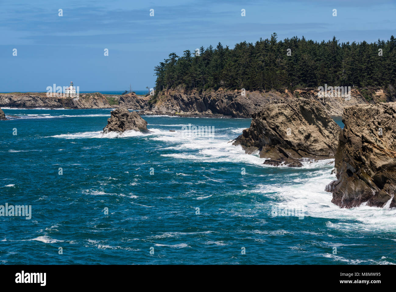 View of the Cape Arago Lighthouse.  Coos Bay, Oregon Stock Photo
