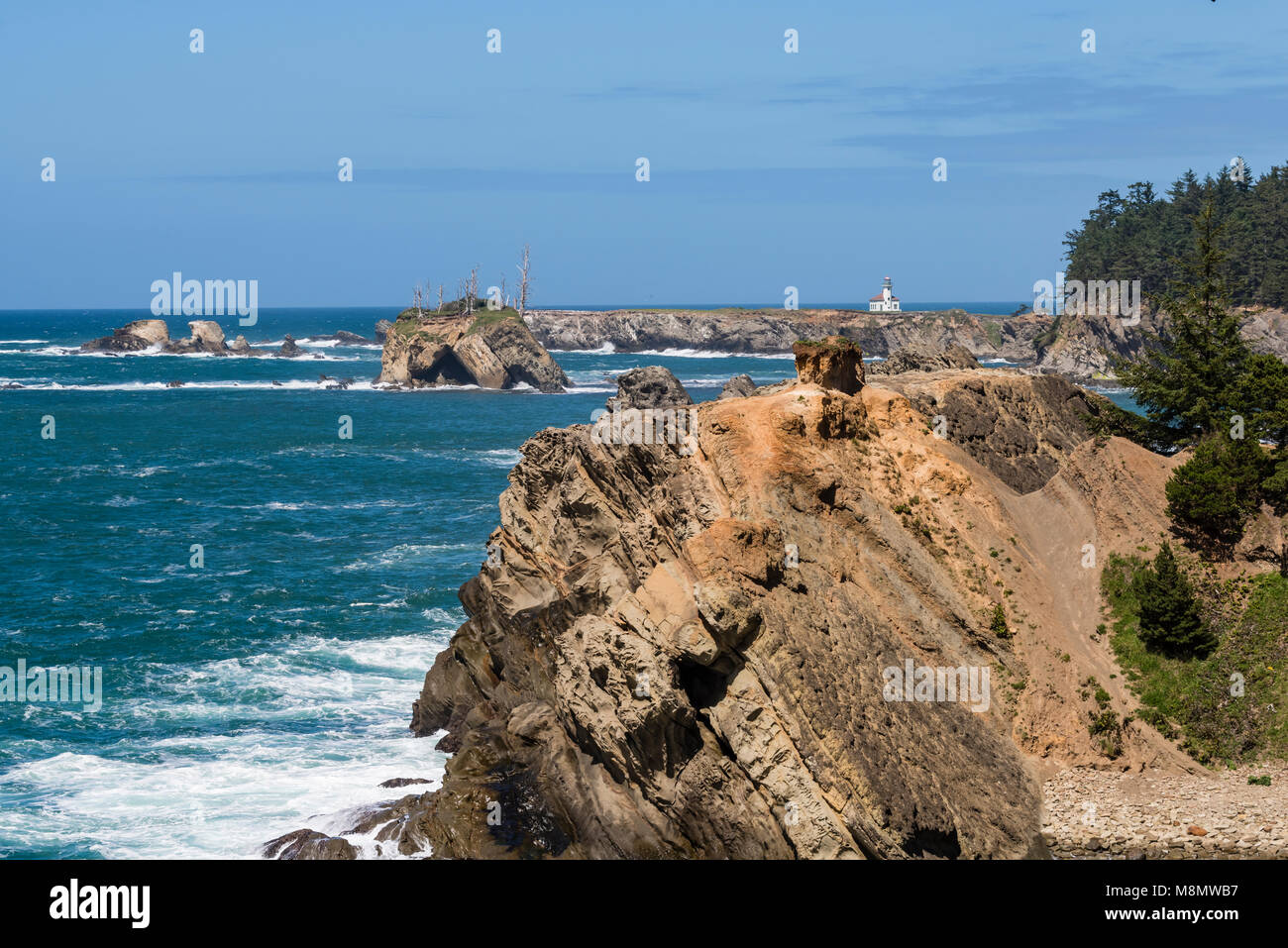 View of the Cape Arago Lighthouse.  Coos Bay, Oregon Stock Photo