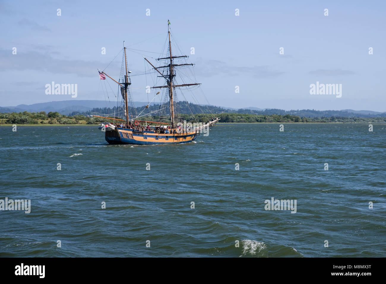 The Brig Lady Washington sailing through Coos Bay, Oregon Stock Photo ...