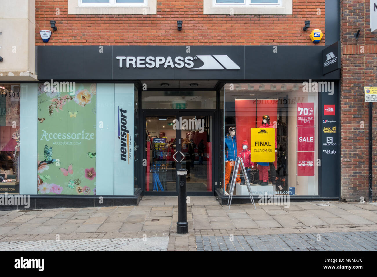 A Trespass store on Peascod Street in Windsor. The shop sells goods for outdoor pursuits and sports. Stock Photo