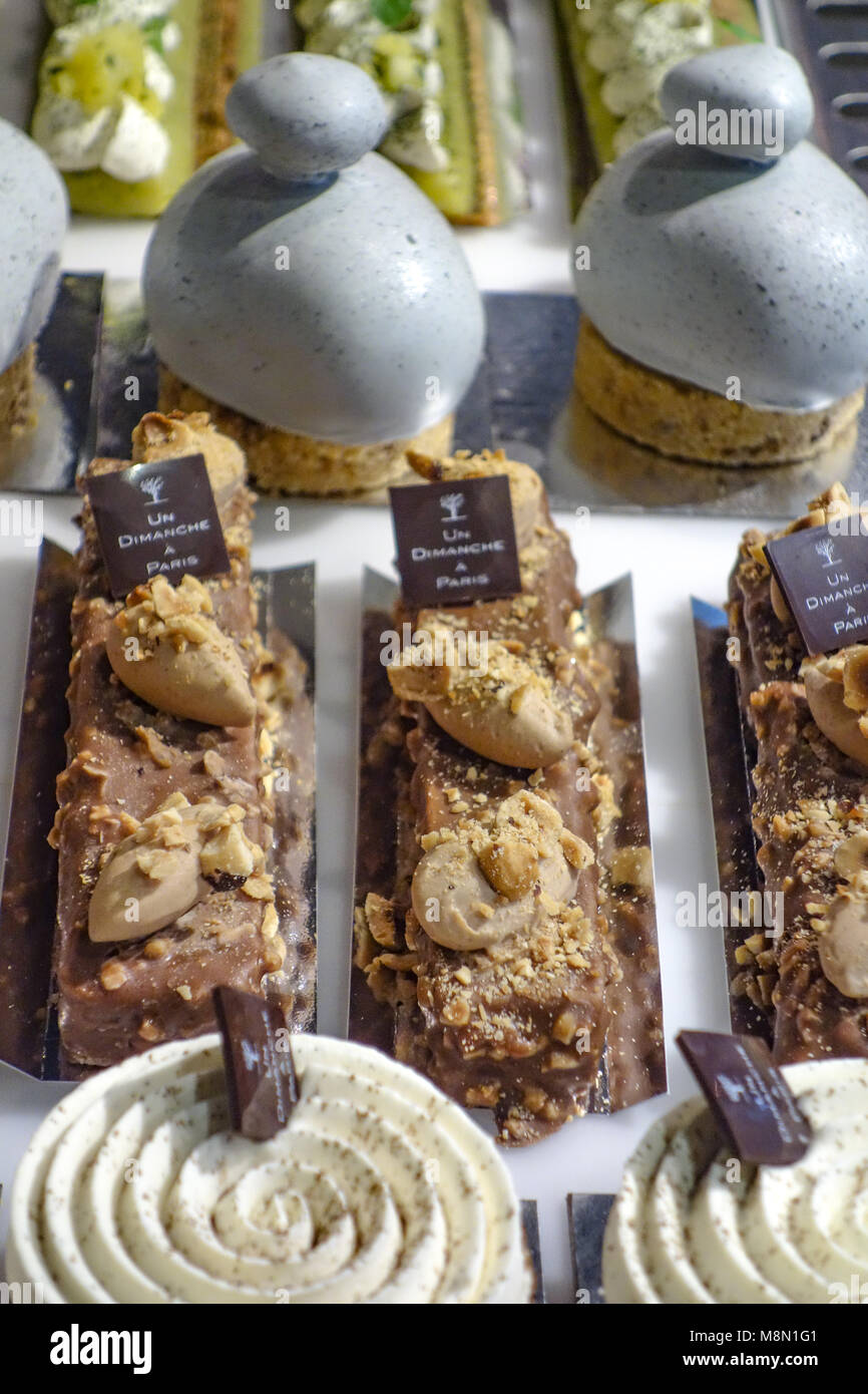 Paris, France Jan 2, 2017 Pastries on display in a traditional