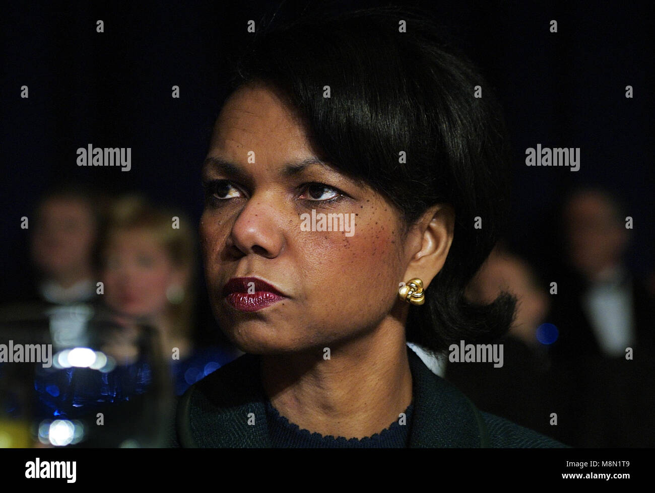 United States National Security Adviser Condoleezza Rice, listens as US ...