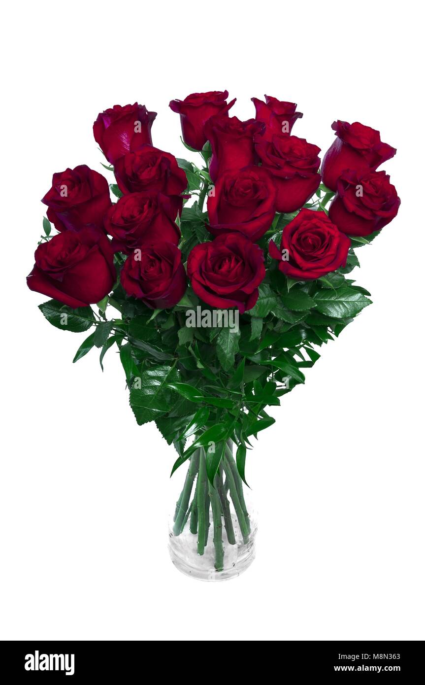 Beautiful Bouquet of red roses at white background isolated Stock Photo