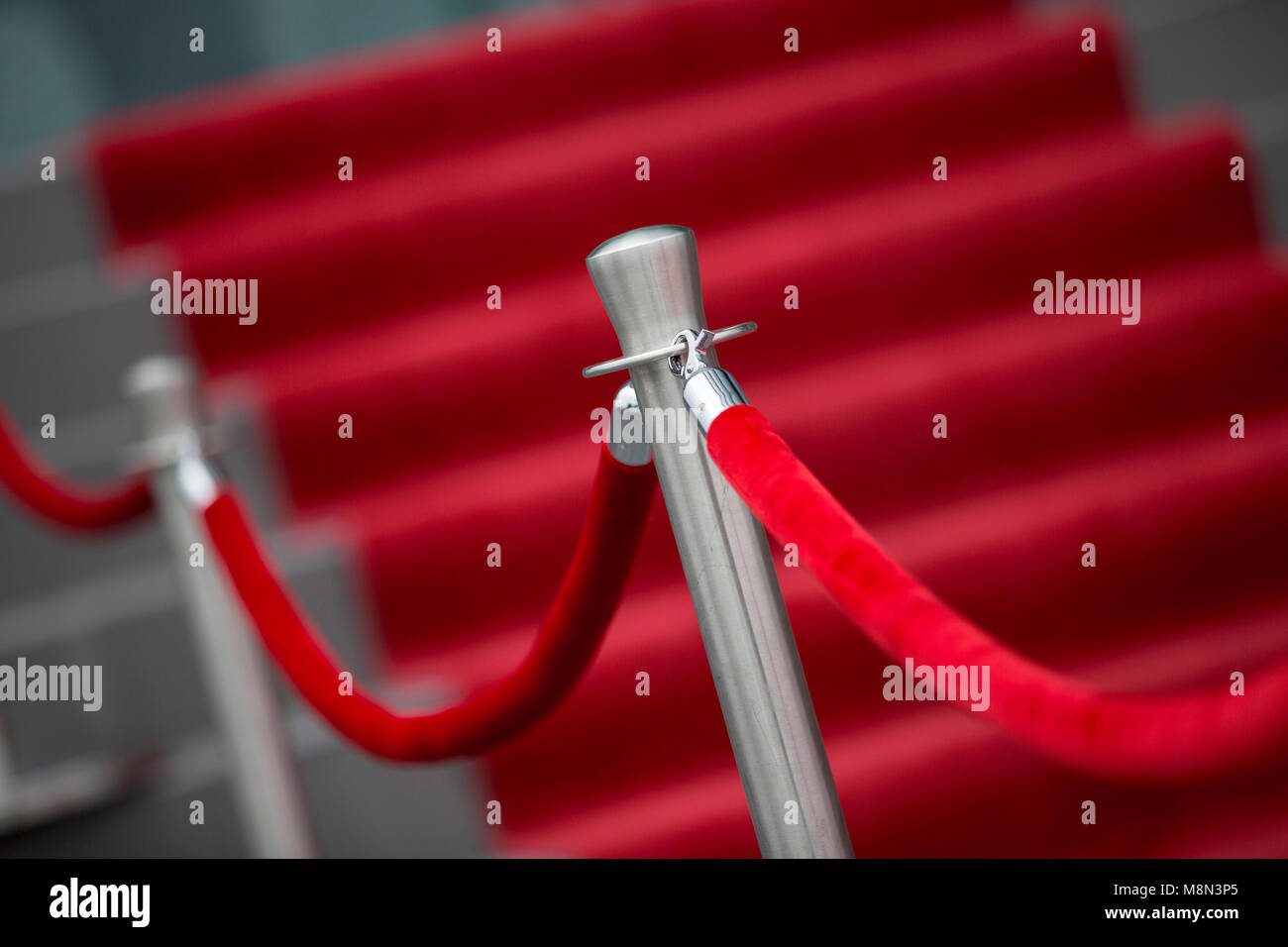 Red Carpet, stairs and Barrier Rope Stock Photo