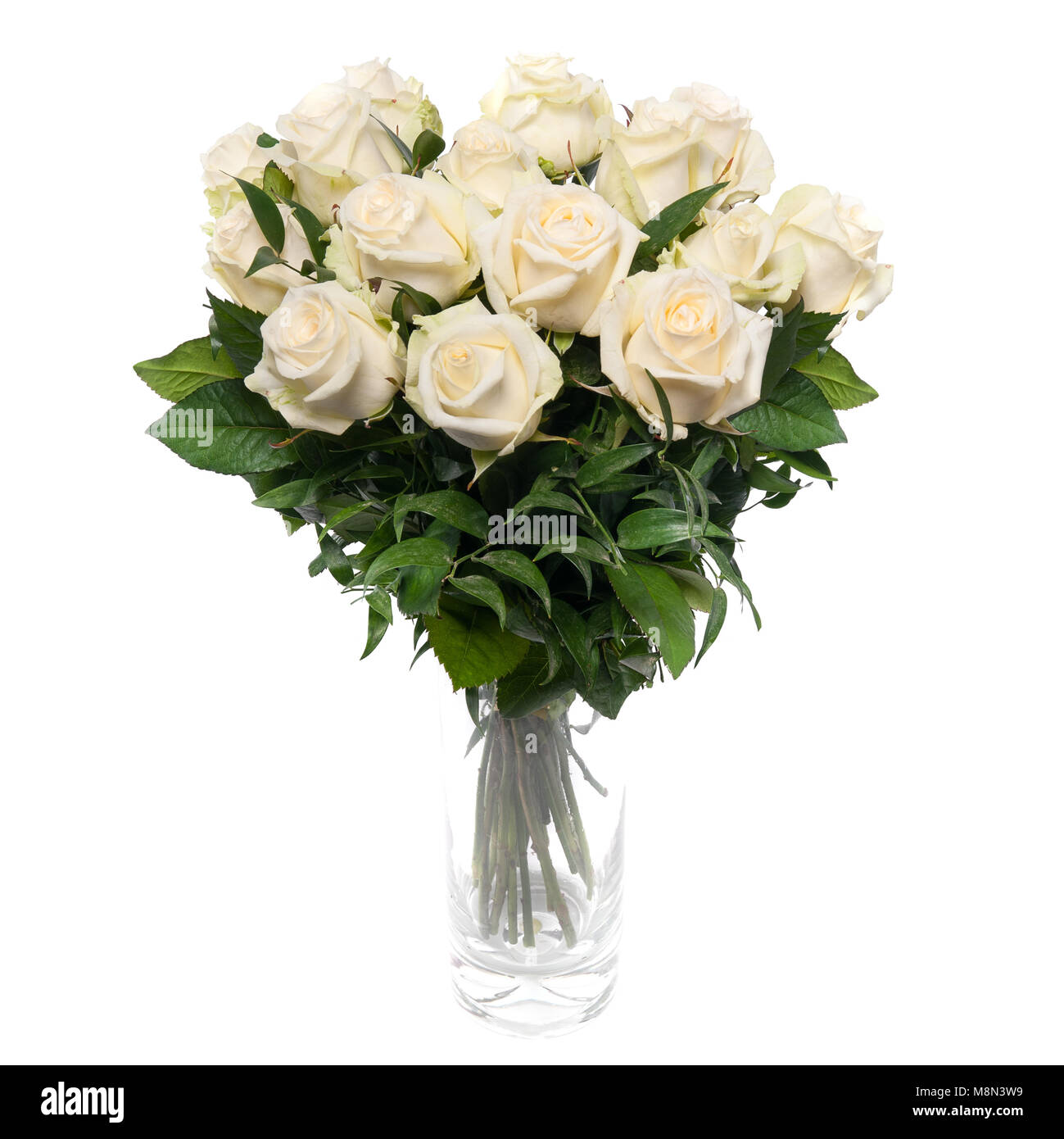 Beautiful Bouquet of white roses at white background isolated Stock Photo