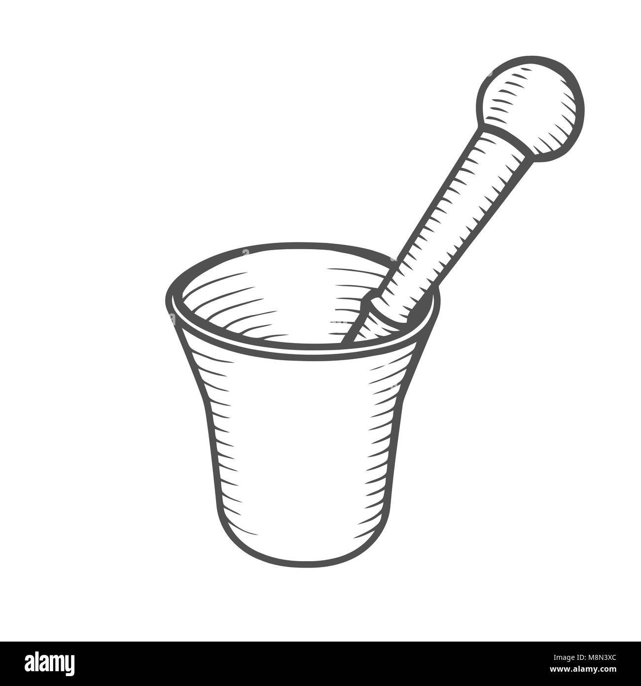 Mortar and Pestle. Hand drawn Engraving vintage vector black