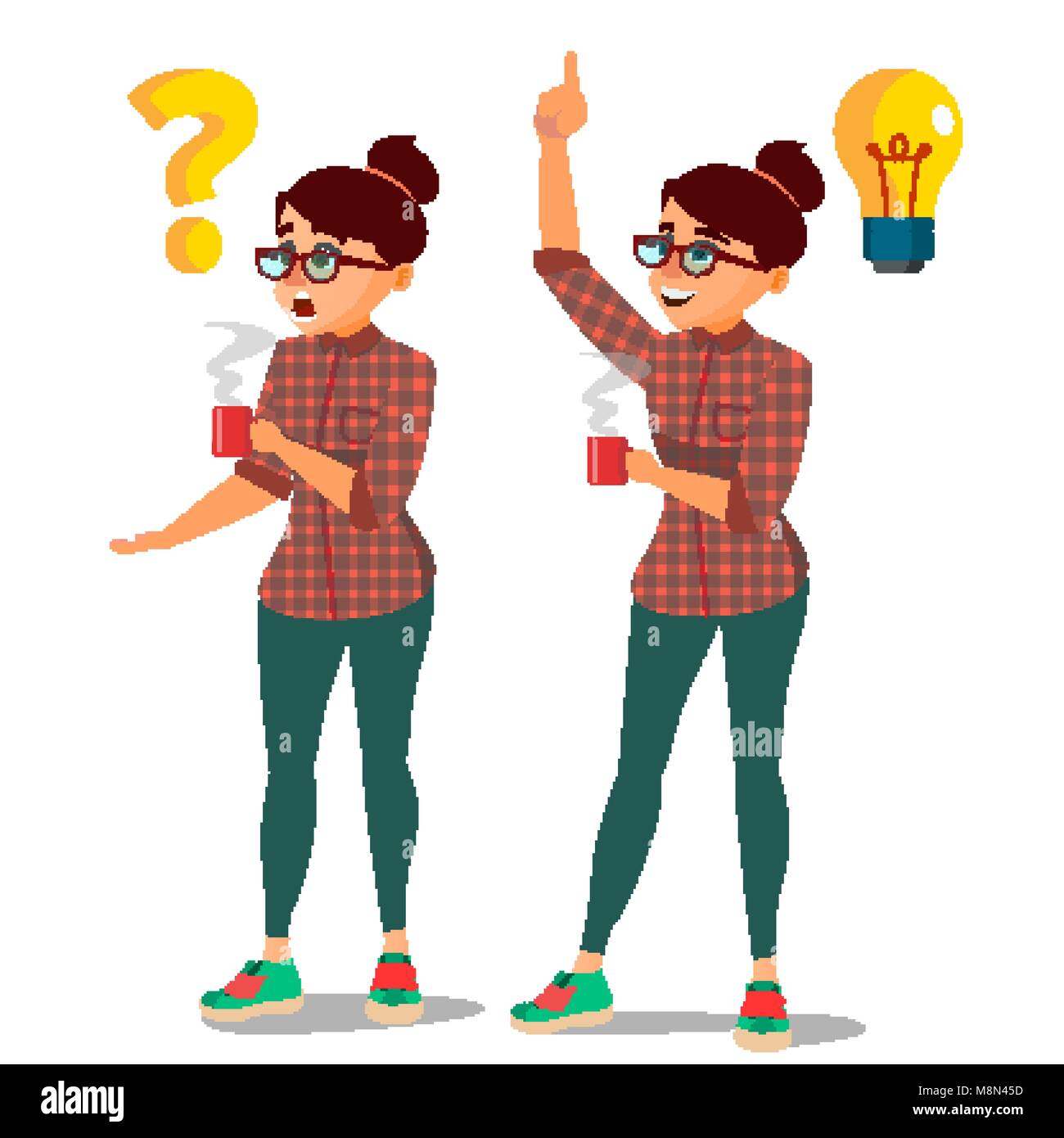 Woman Solving Problem Vector. Problem Solution, Secret Discovery. Career Success. reative Project Idea. Issue, Trouble. Isolated Flat Cartoon Illustration Stock Vector