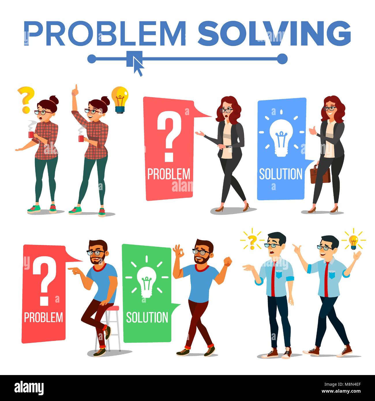 Problem Solving Concept Vector. Thinking Man And Woman. Question Mark 