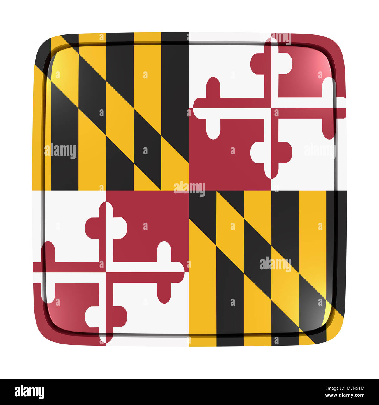 3d rendering of a Maryland State flag icon. Isolated on white ...