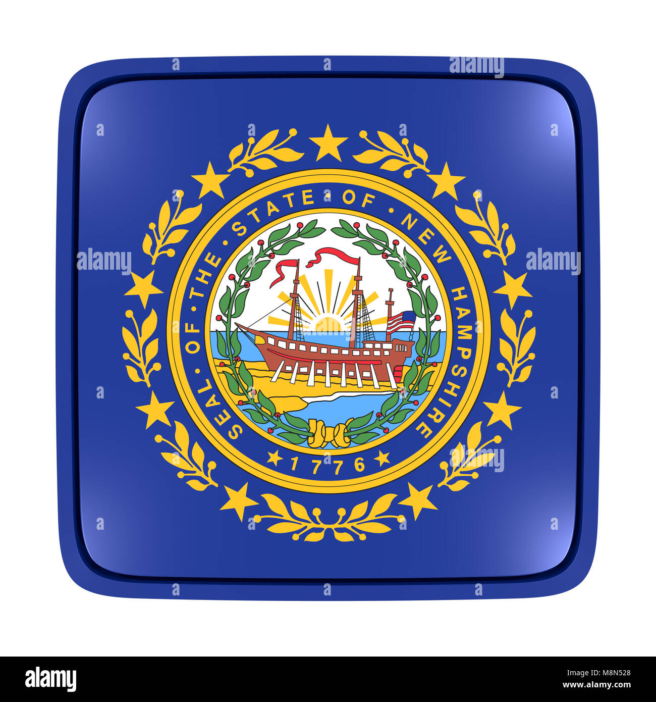 3d rendering of a New Hampshire State flag icon. Isolated on white ...