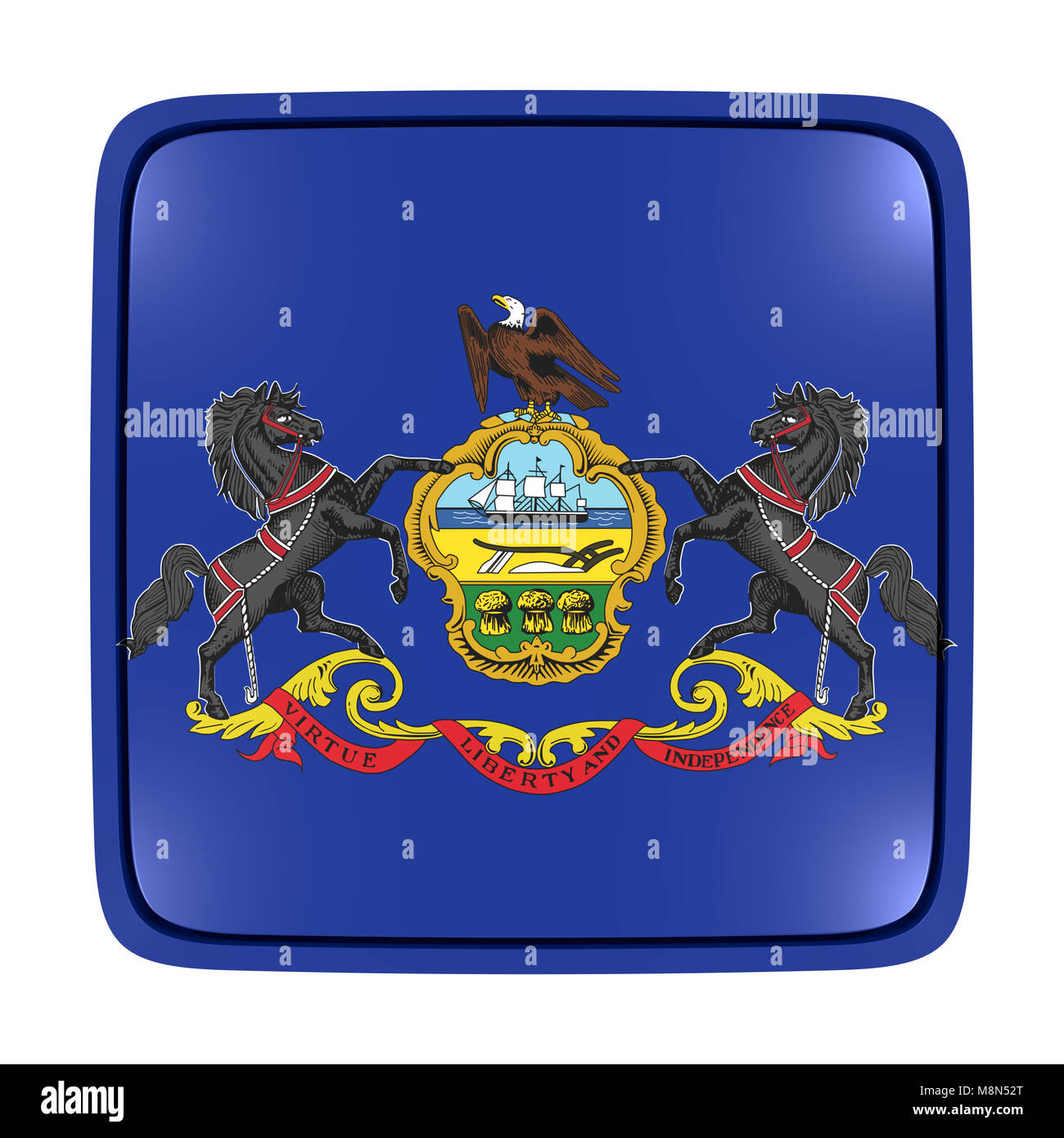 3d rendering of a Pennsylvania State flag icon. Isolated on white ...