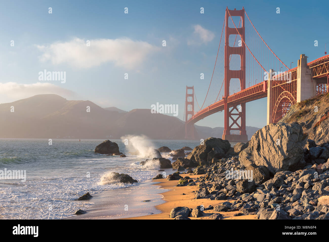 Golden Gate Bridge at sunset seen from the Beach Stock Photo - Alamy