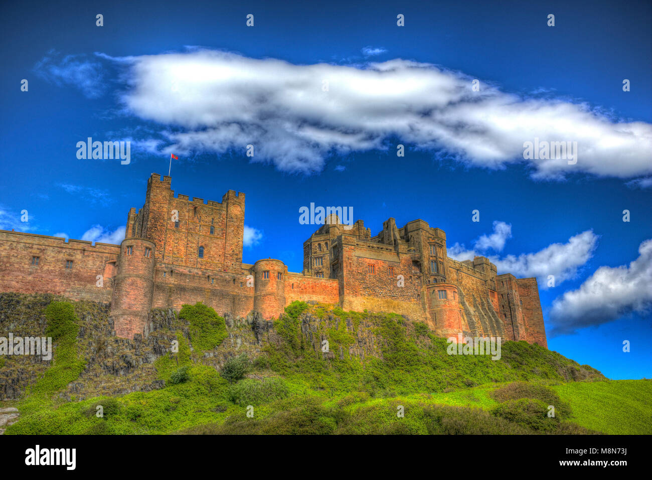 English Medieval Castle Bamburg Northumberland On Hill In Bright 