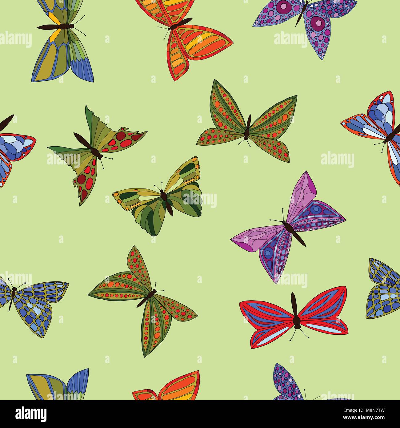abstract vector colorful doodle butterflies seamless pattern Stock ...