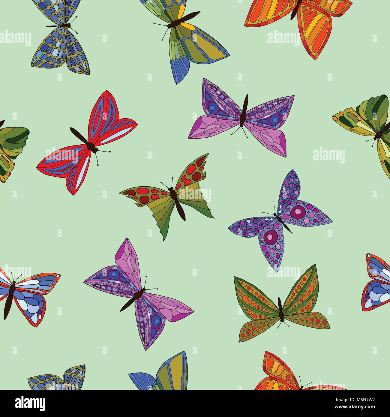 abstract vector colorful doodle butterflies seamless pattern Stock ...