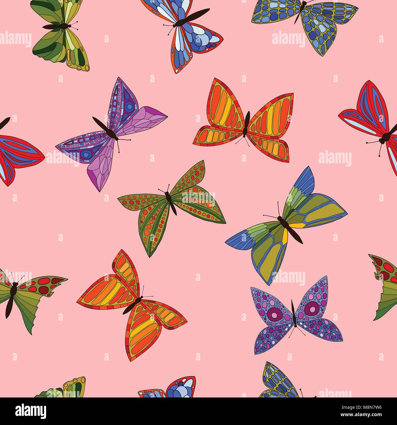 abstract vector colorful doodle butterflies seamless pattern Stock ...