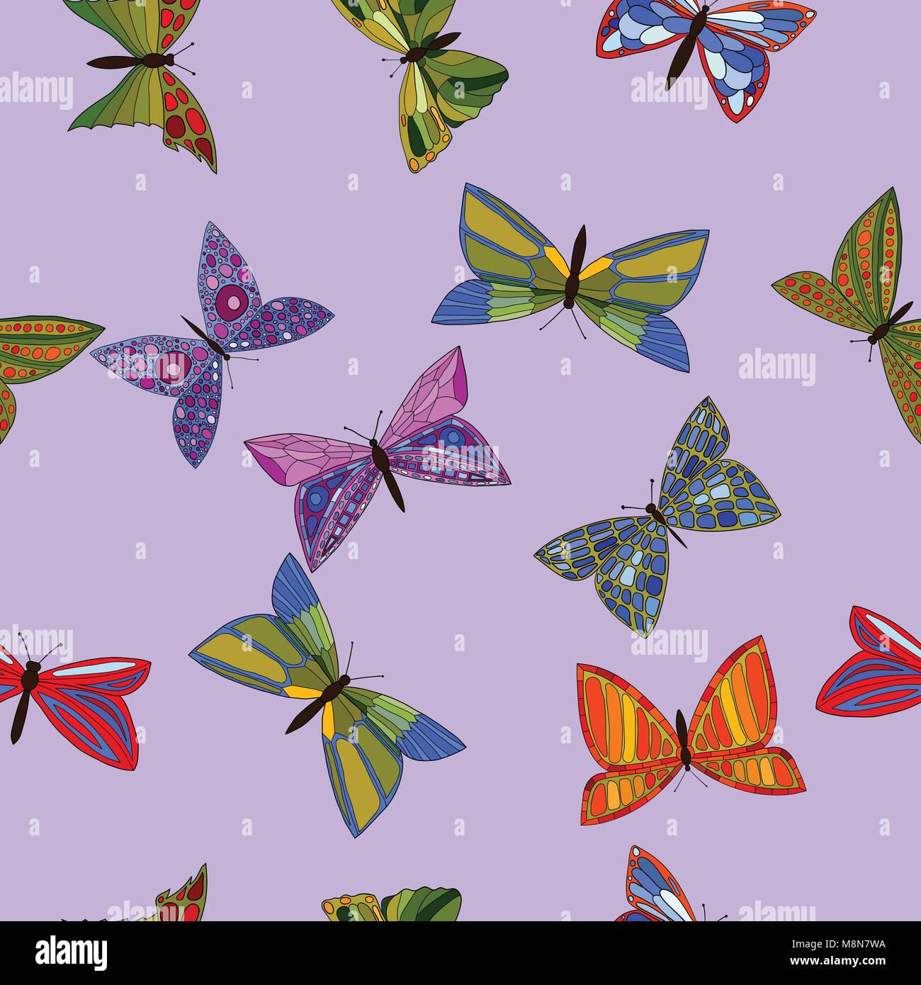abstract vector colorful doodle butterflies seamless pattern Stock ...
