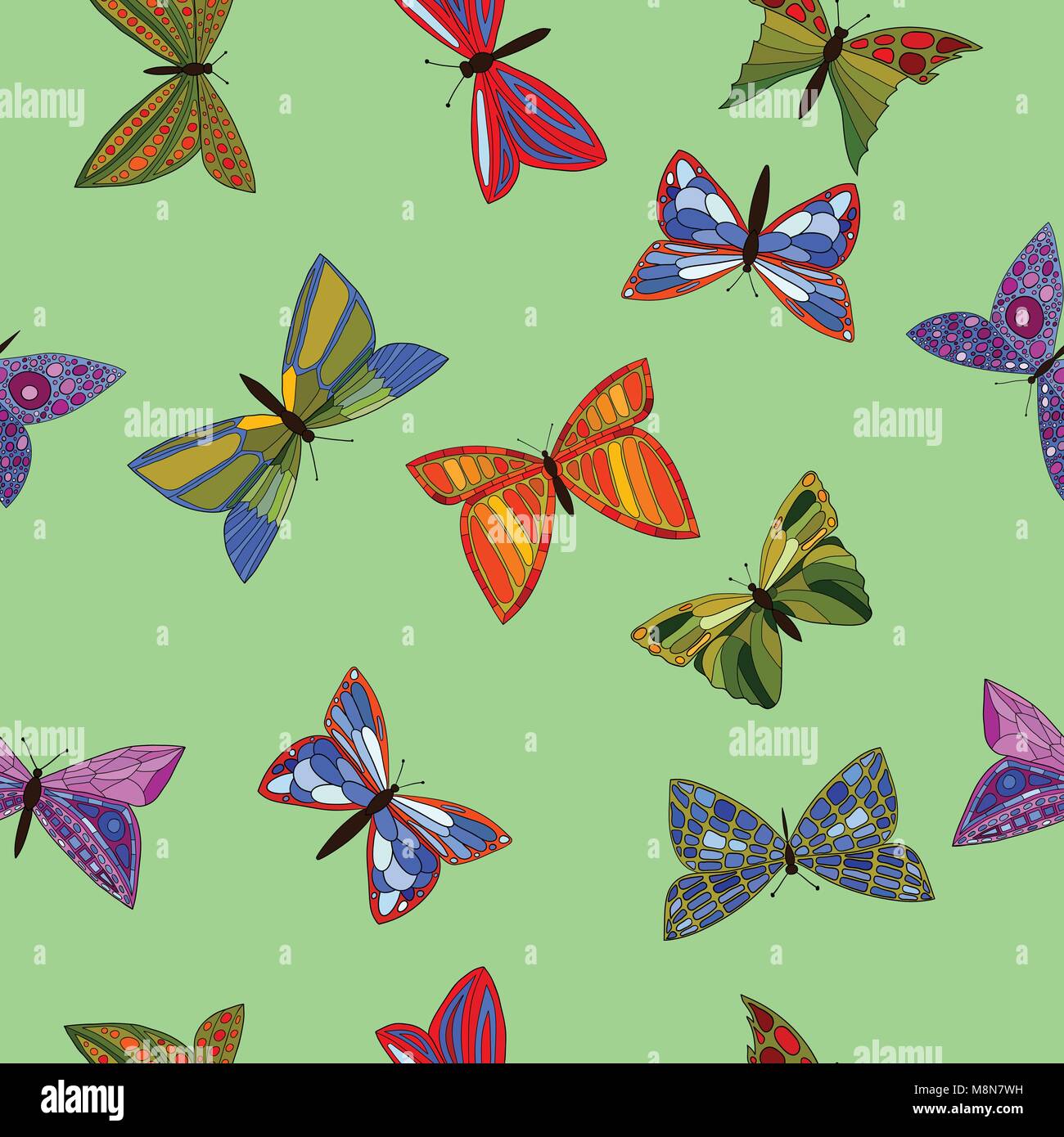 abstract vector colorful doodle butterflies seamless pattern Stock ...
