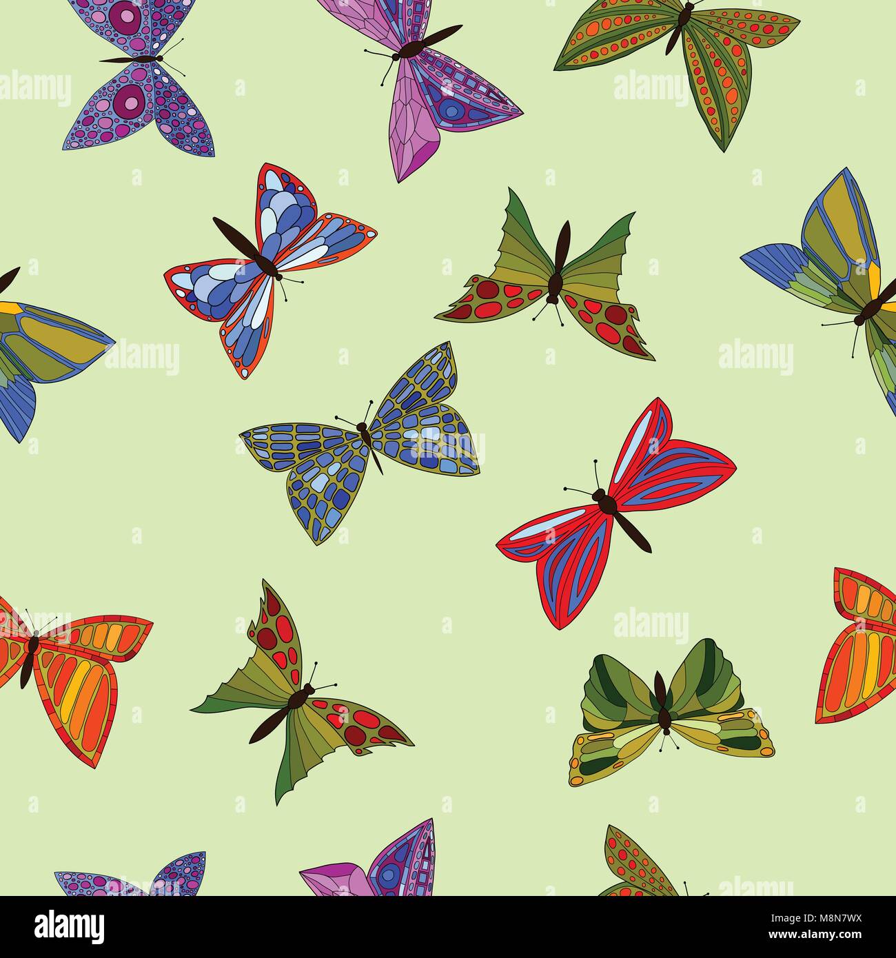 abstract vector colorful doodle butterflies seamless pattern Stock ...