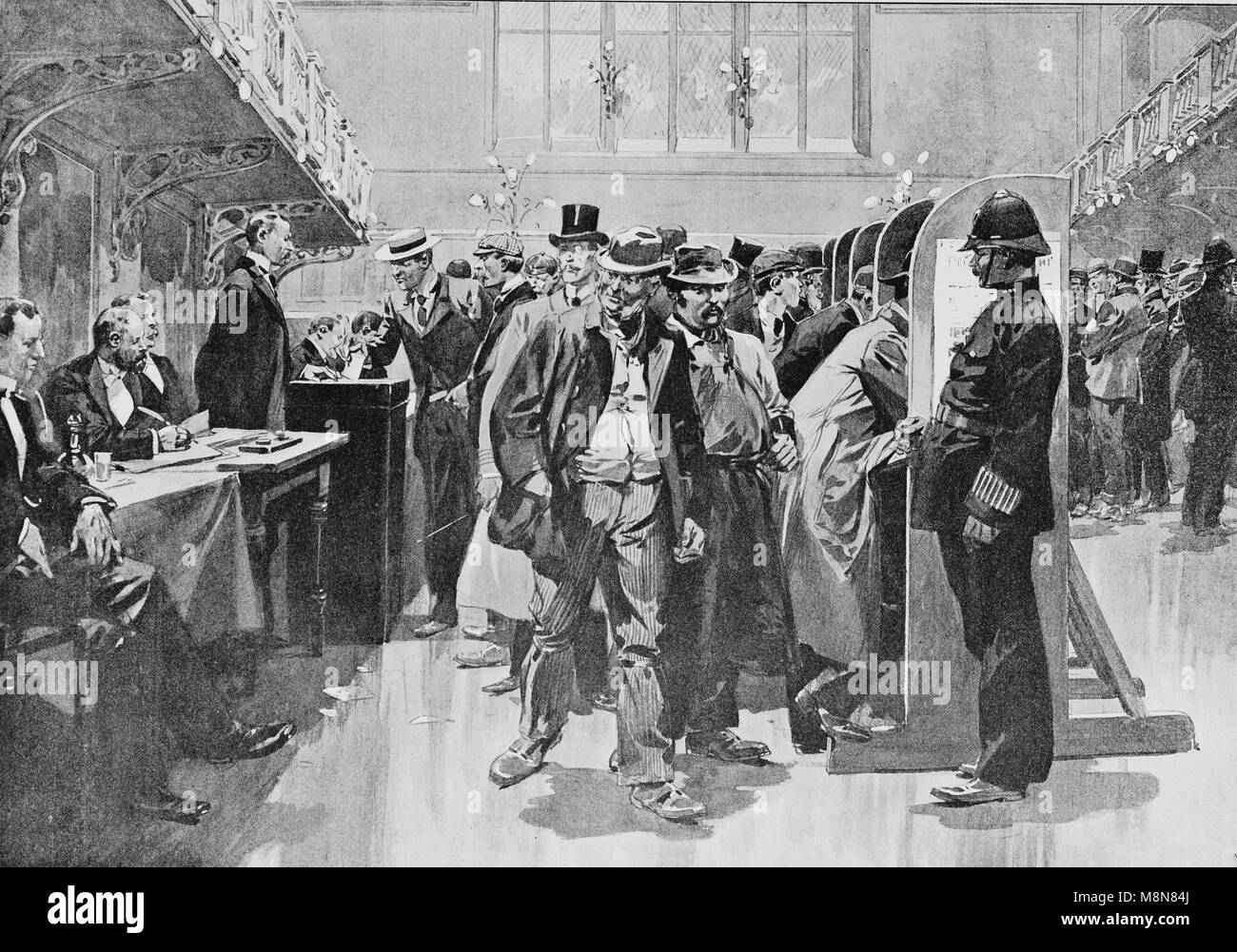 Voting hall in Westminster, Picture from the French weekly newspaper l'Illustration, 13rd October 1900 Stock Photo