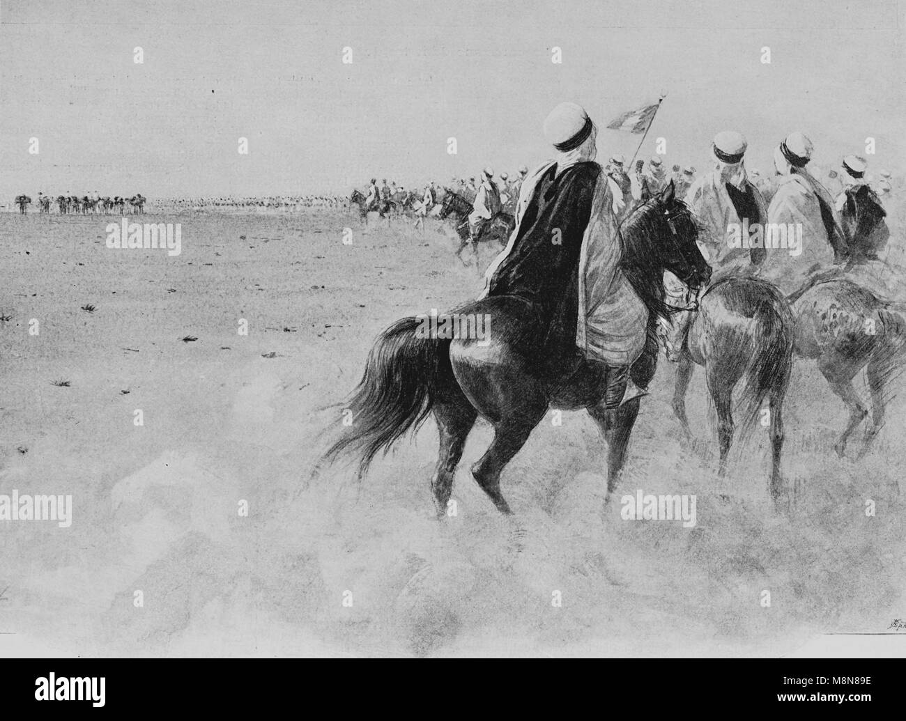 French Foureau-Lamy expedition in Chad in 1900, Expedition caravan, Picture from the French weekly newspaper l'Illustration, 9th September 1900 Stock Photo