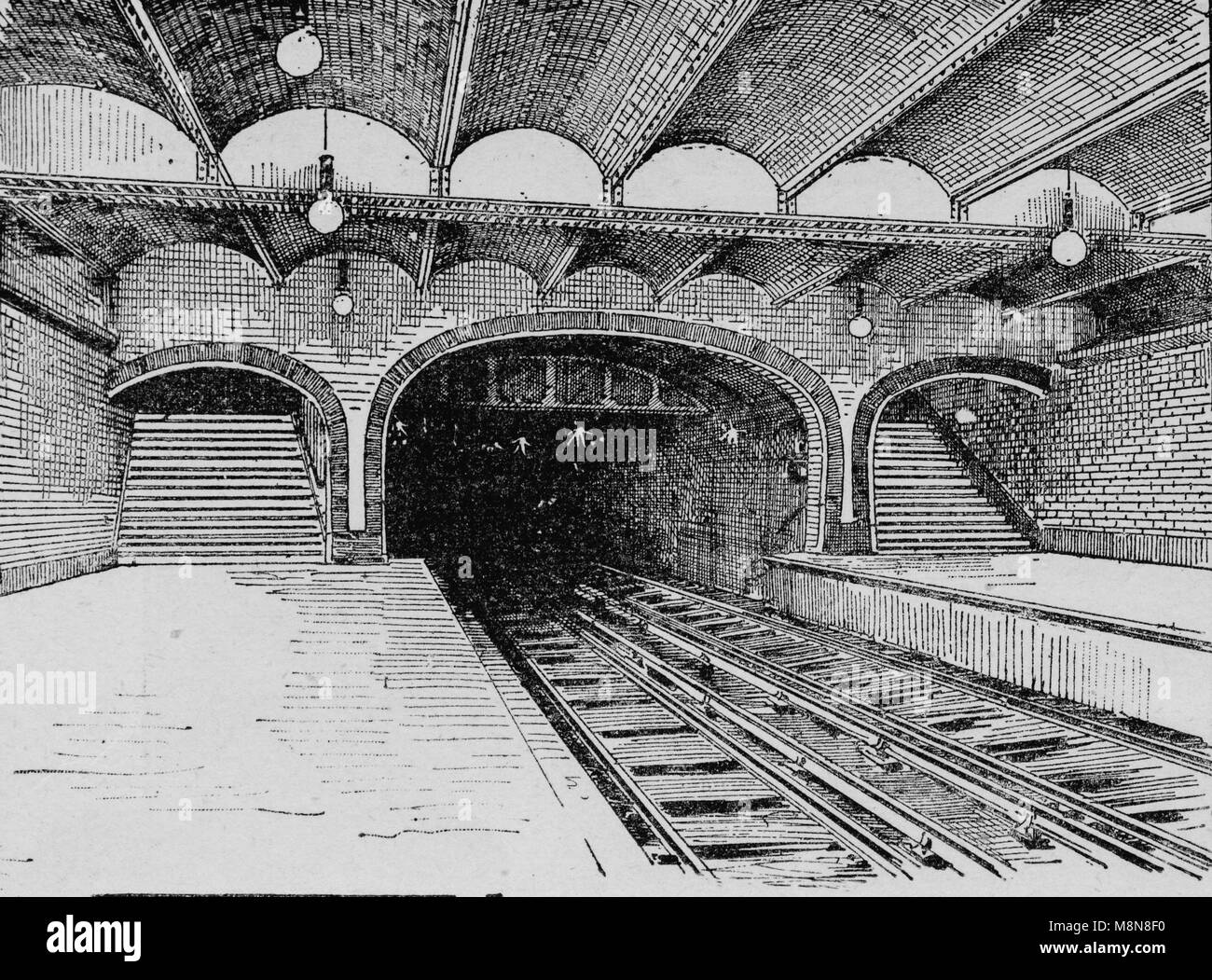 Hotel de Ville subway station, Paris, Picture from the French weekly newspaper l'Illustration, 14th  July 1900 Stock Photo