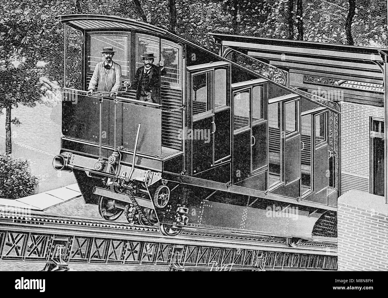 Montmartre funicular, Paris, Picture from the French weekly newspaper l'Illustration, 11th  July 1900 Stock Photo