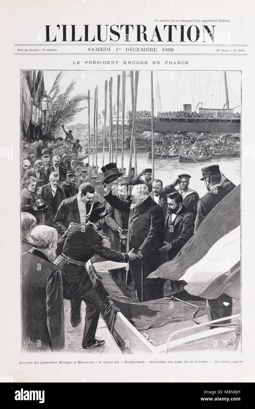 Arrival in Marseille of the South African President Kruger during his visit to France, Picture from the French weekly newspaper l'Illustration, 1st December 1900 Stock Photo