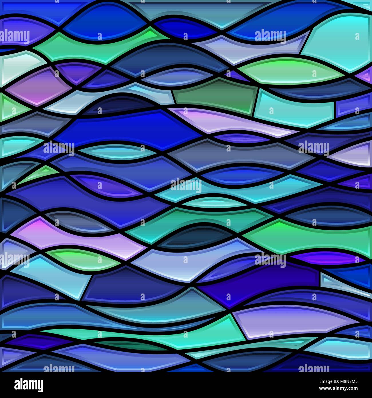 abstract vector stained-glass mosaic background - bright blue waves ...