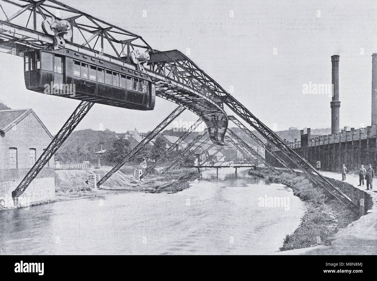 Wuppertal-Barmen-Elberfeld Suspension Railway, Ruhr region, Germany,  Picture from the French weekly newspaper l'Illustration, 20th October 1900 Stock Photo