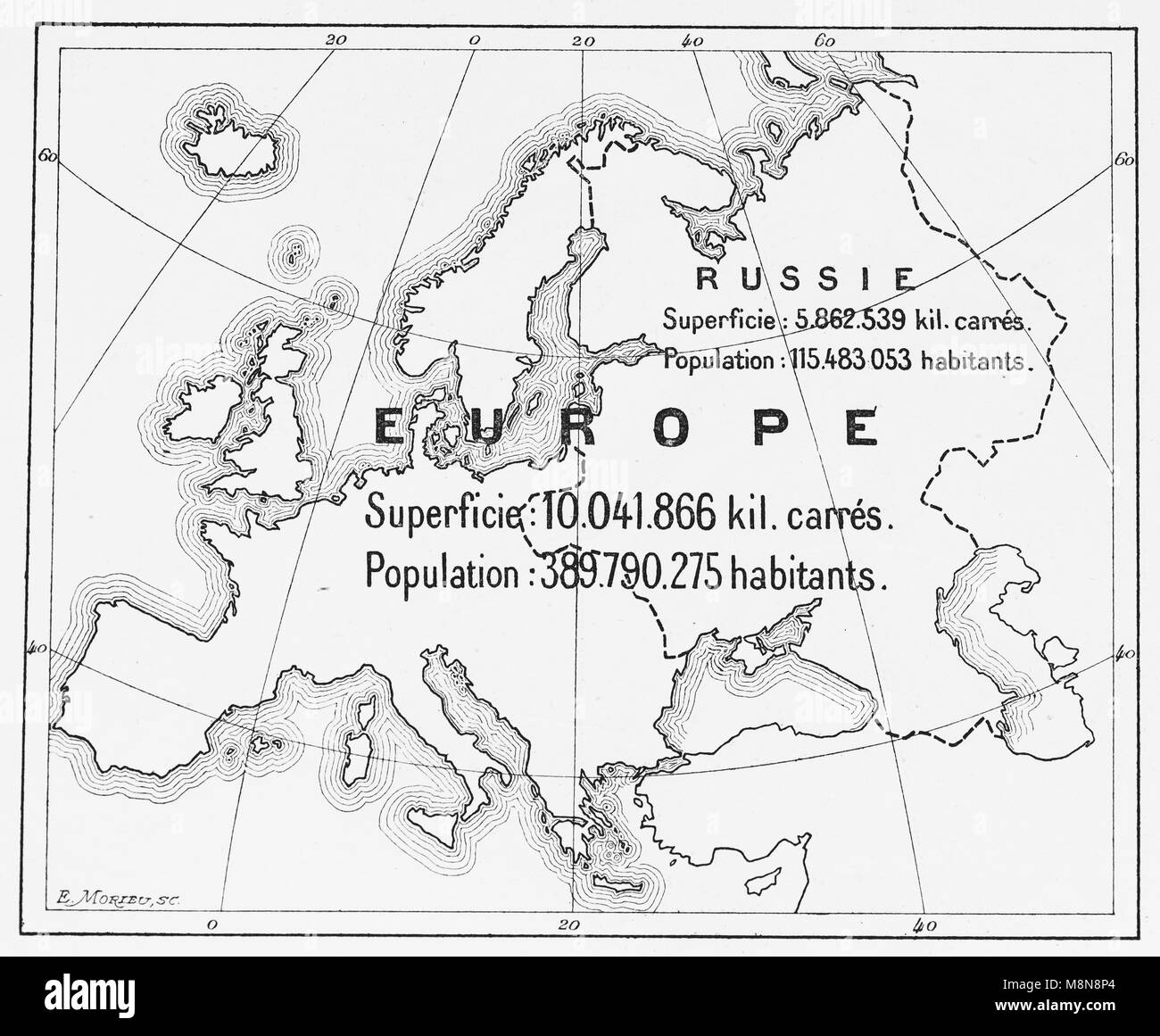 Map of Europe and European part of Russia in 1900, Picture from the French weekly newspaper l'Illustration, 27th October 1900 Stock Photo