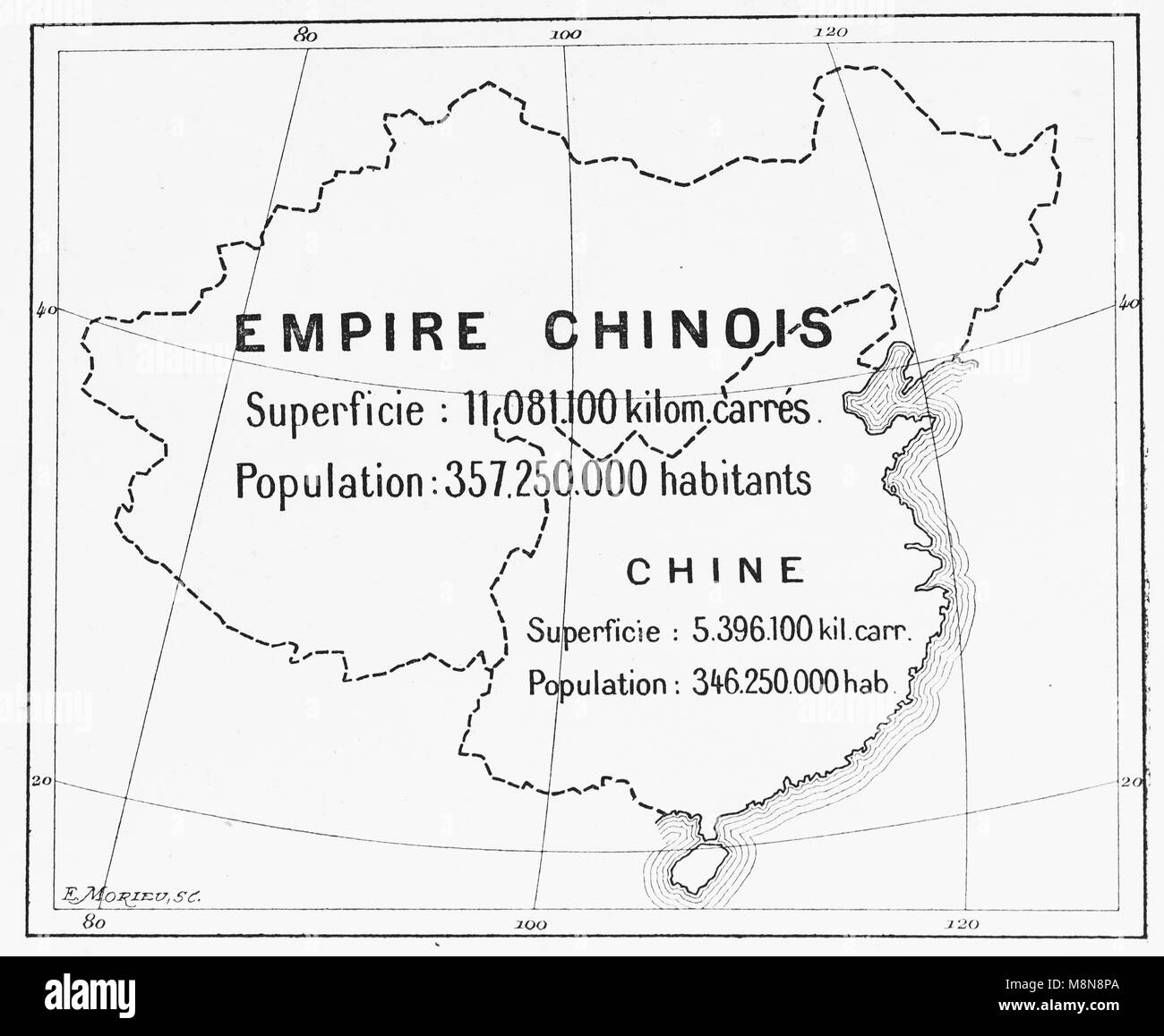 Map of the Chinese Empire in 1900, Picture from the French weekly newspaper l'Illustration, 27th October 1900 Stock Photo