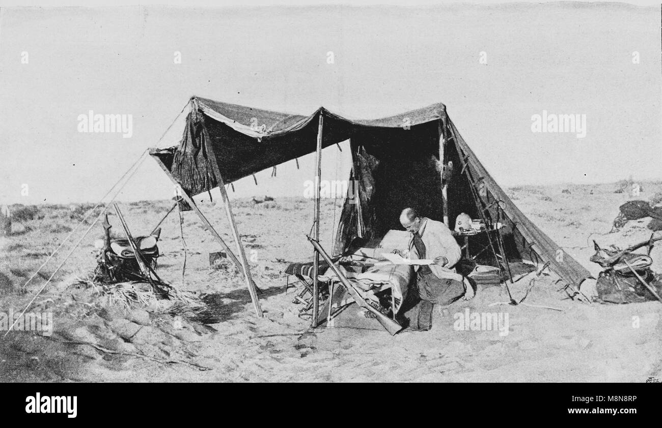 French Explorer Fernand Foureau during the Foureau-Lamy expedition in Chad in 1900, Picture from the French weekly newspaper l'Illustration, 9th September 1900 Stock Photo