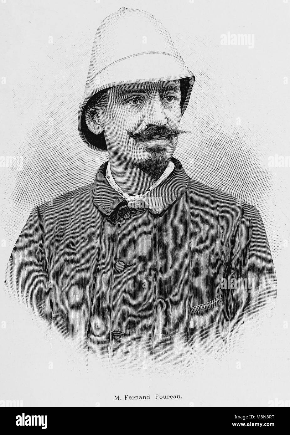 French Explorer Fernand Foureau during the Foureau-Lamy expedition in Chad in 1900, Picture from the French weekly newspaper l'Illustration, 9th September 1900 Stock Photo